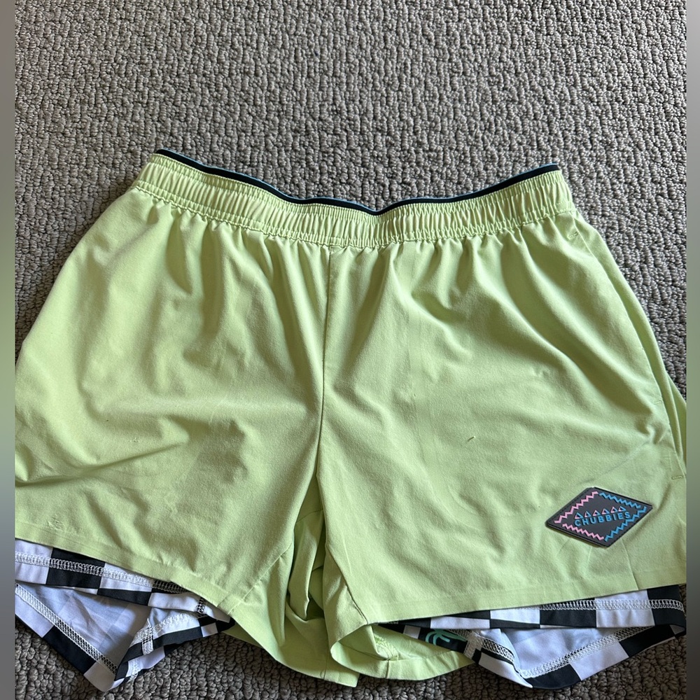 Chubbies Medium 4” Inseam Lime Green with Checkerboard Liner